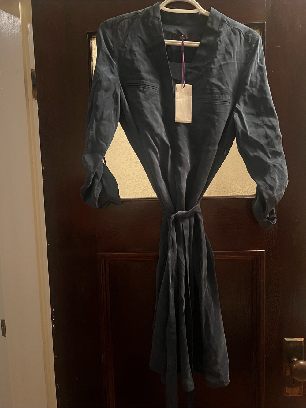 Navy Blue Wrap Dress with Tie Waist